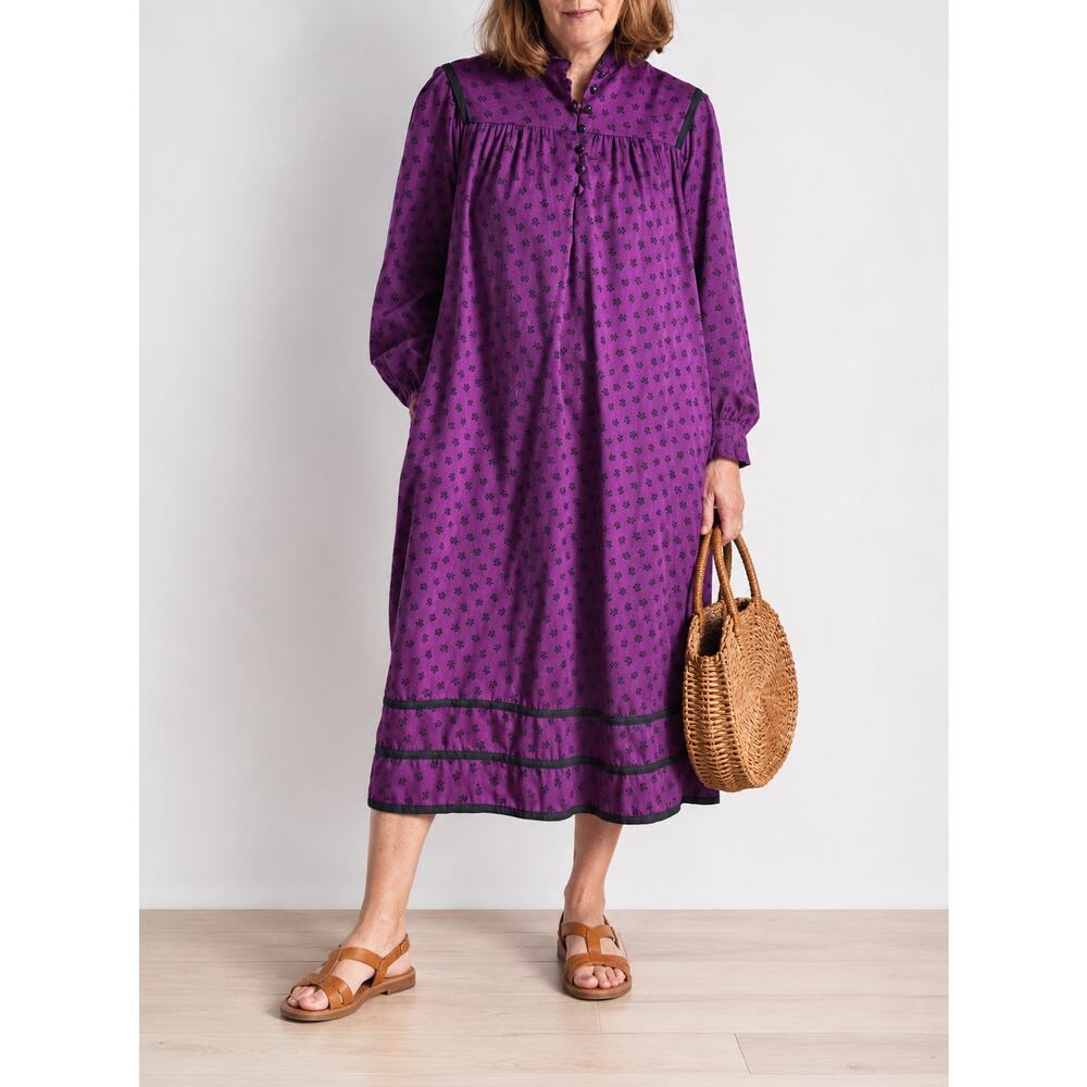 Vintage Lanz Purple Midi Dress Size Medium Cottagecore Demure Prairie Style